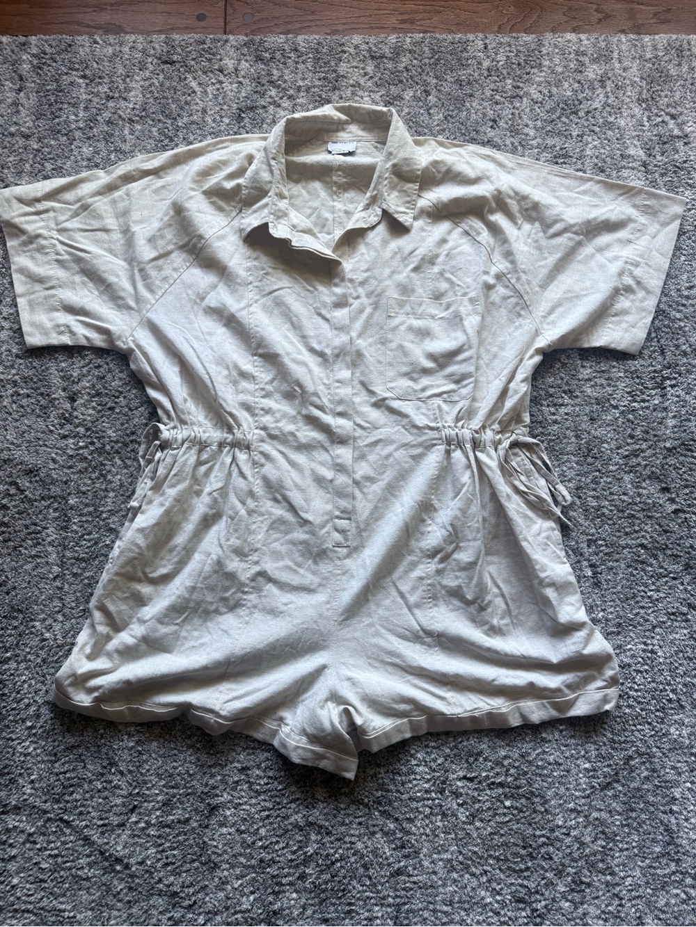 ASOS Curve Cream Short-Sleeve Collared Romper with Drawstring Waist